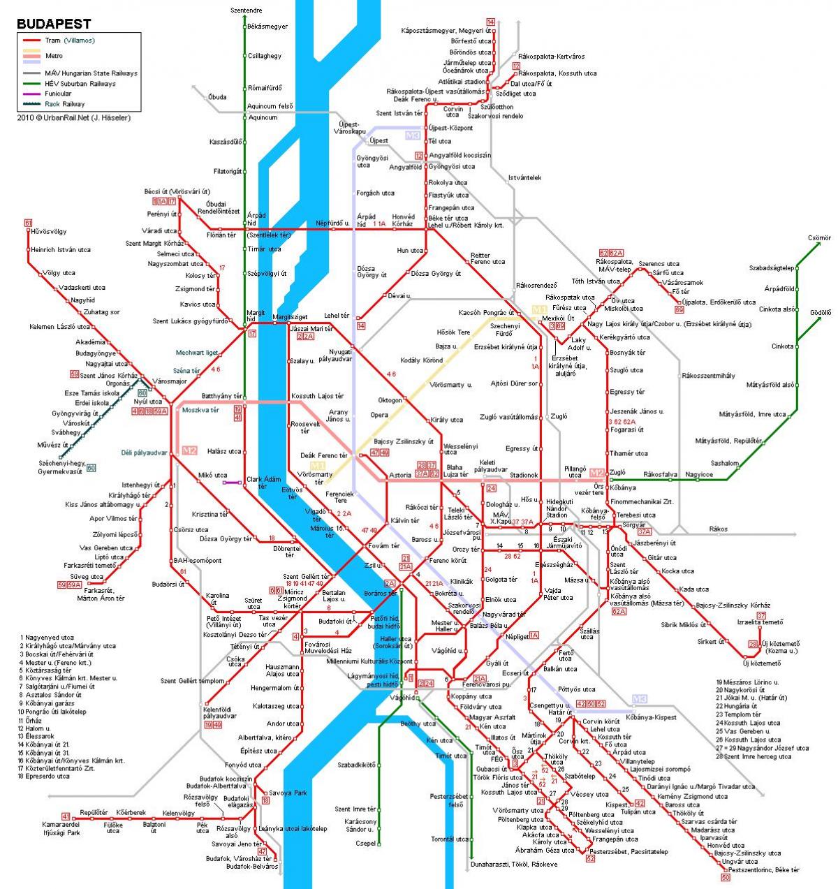 villamos vonalak budapest térkép